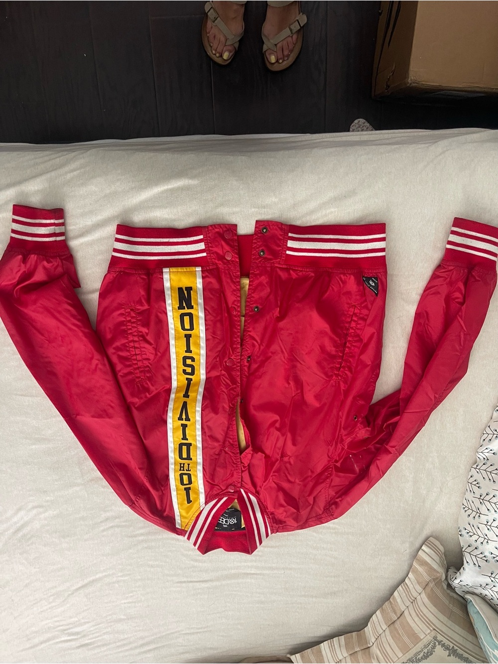 10.Deep Kids Red Satin Jacket with Yellow Stripe